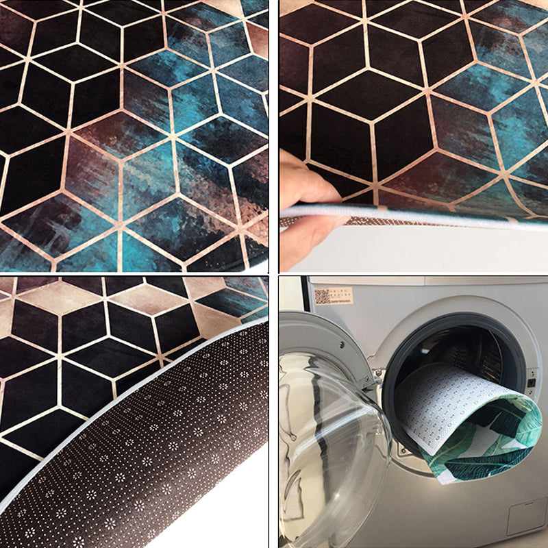 Avtoit | Unique geometric print rug Multicolored polyester rug Non-slip backing Machine washable indoor rug for the bedroom
