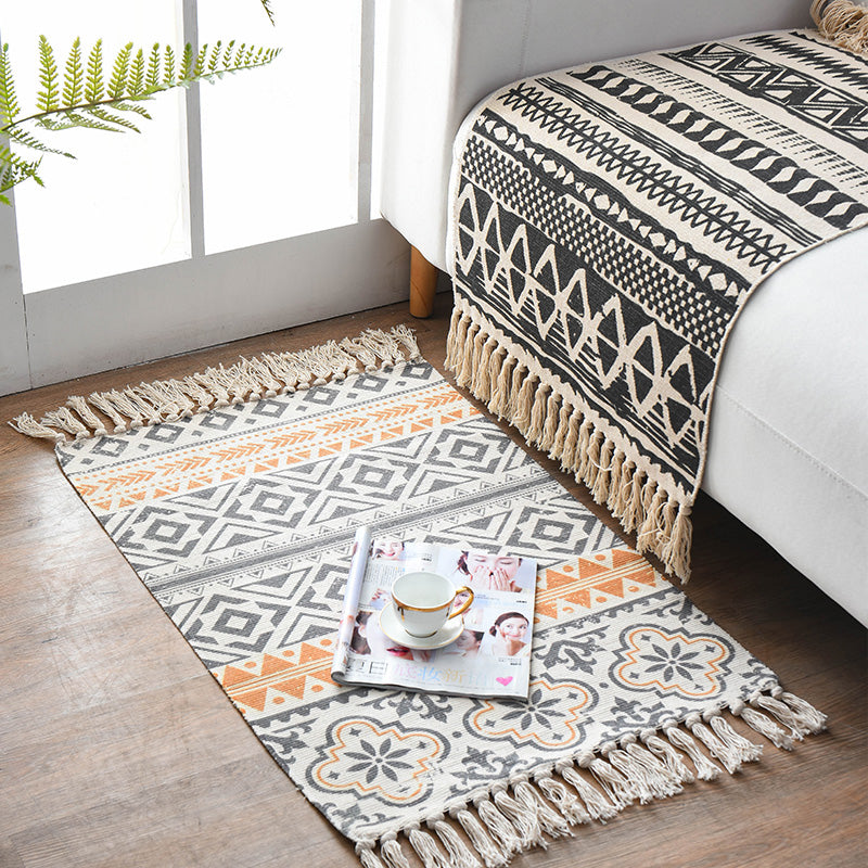 Avtoit | Western Bedroom Rug Multicolored Geometric Print Rug Polyester Handwoven Pet-Friendly Area Rug with Fringes