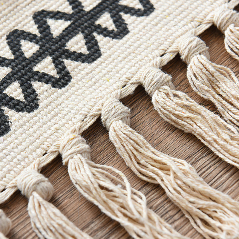 Avtoit | Western Bedroom Rug Multicolored Geometric Print Rug Polyester Handwoven Pet-Friendly Area Rug with Fringes
