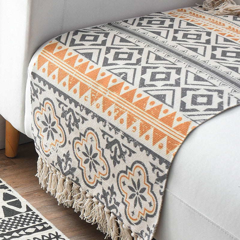 Avtoit | Western Bedroom Rug Multicolored Geometric Print Rug Polyester Handwoven Pet-Friendly Area Rug with Fringes