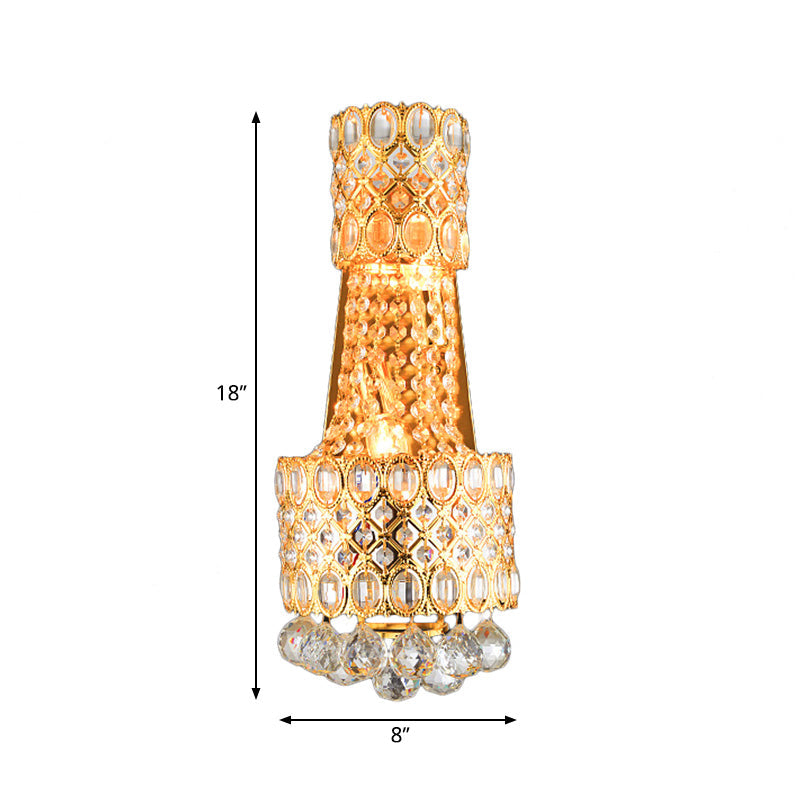 Avtoit | Beaded Wall Mount Light Vintage Metal 2 Bulbs Gold Wall Light with Cascading Clear Crystal Accents for Hallway
