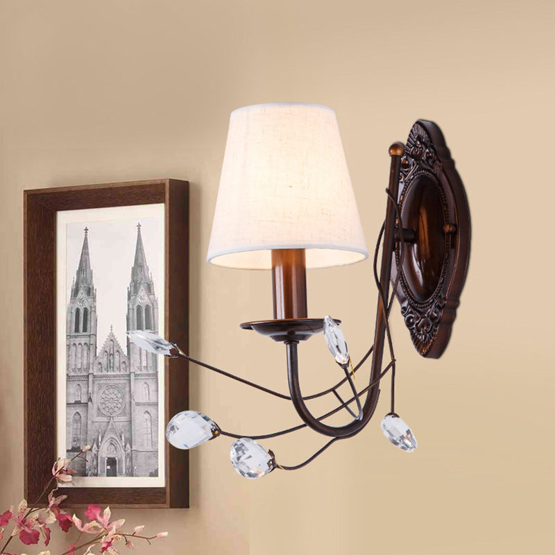 Avtoit | Conical Fabric Wall Lamp Modern Style 1/2-Light White Wall Light with Clear Crystal Accent