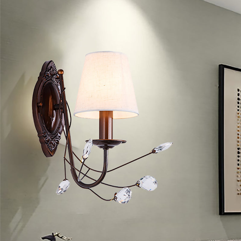 Avtoit | Conical Fabric Wall Lamp Modern Style 1/2-Light White Wall Light with Clear Crystal Accent