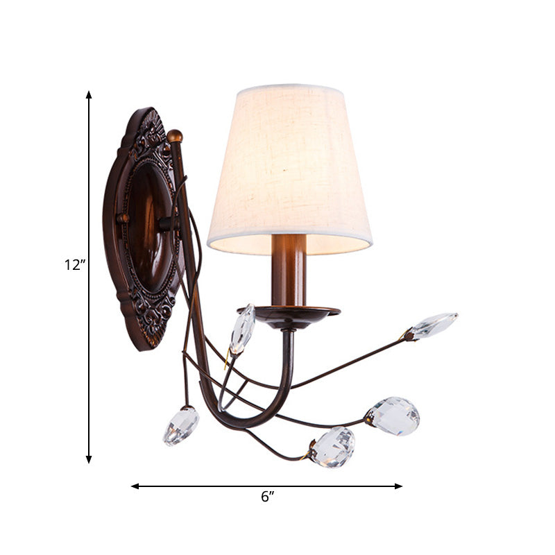 Avtoit | Conical Fabric Wall Lamp Modern Style 1/2-Light White Wall Light with Clear Crystal Accent
