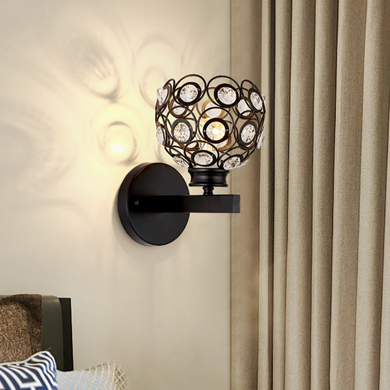 Avtoit | Dome Clear Crystal Wall Lamp Modernist Style 1 Bulb Black/Brass Finish Wall Lighting Fixture for Bedroom