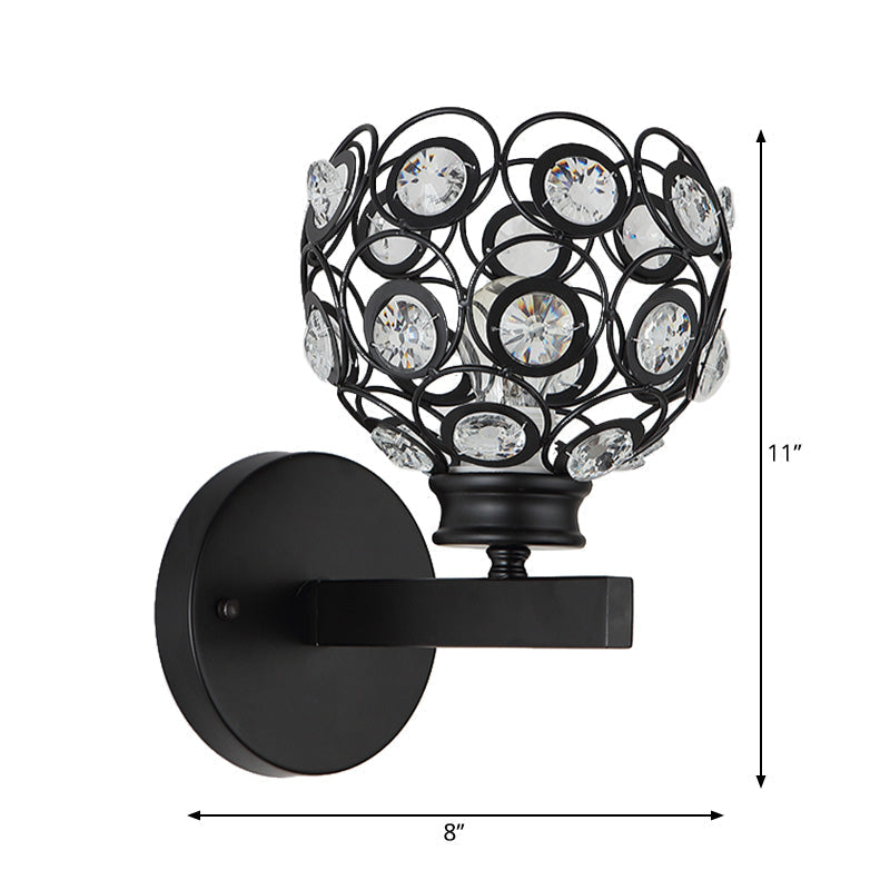 Avtoit | Dome Clear Crystal Wall Lamp Modernist Style 1 Bulb Black/Brass Finish Wall Lighting Fixture for Bedroom