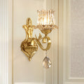 Avtoit | Clear Crystal Flower Wall Lights Contemporary 1-Light Wall Sconce with Carved Arm in Gold for Hallway
