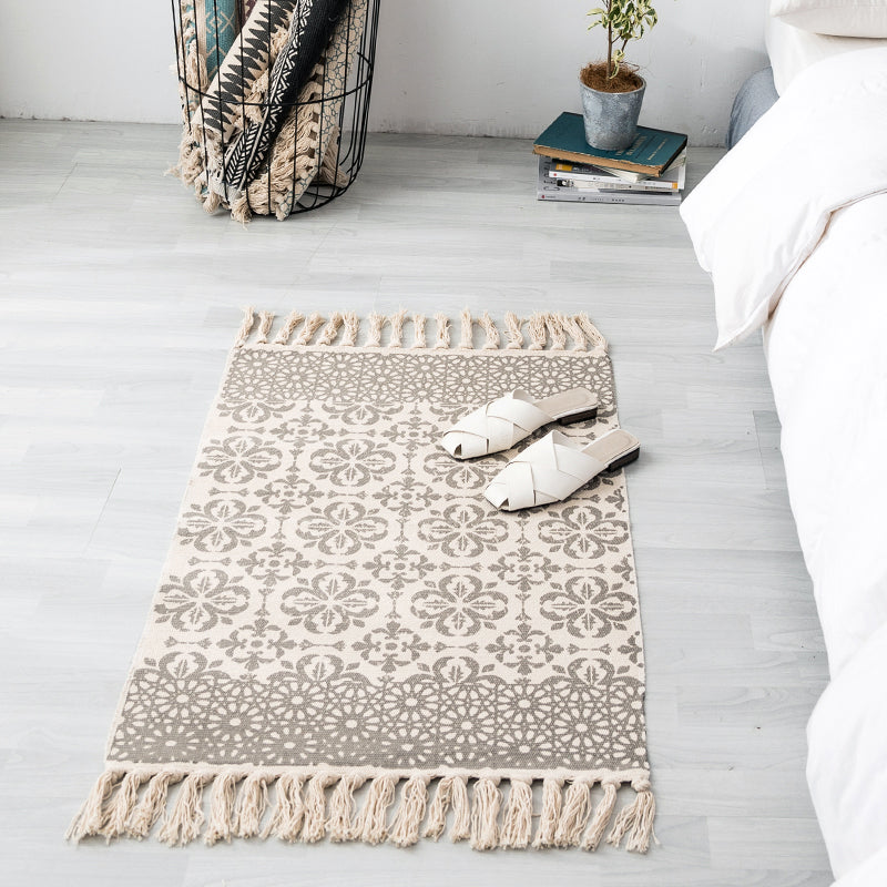 Avtoit | Ethnic geometric pattern rug Multi-color cotton blend area rug machine washable handwoven rug with fringes for room