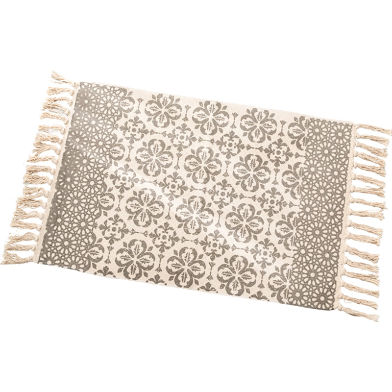 Avtoit | Ethnic geometric pattern rug Multi-color cotton blend area rug machine washable handwoven rug with fringes for room