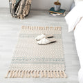 Avtoit | Ethnic geometric pattern rug Multi-color cotton blend area rug machine washable handwoven rug with fringes for room