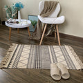 Avtoit | Casual Multicolored Western Rug Cotton Blend Geometric Light Rug Machine Washable Woven Rug with Fringes for Living Room