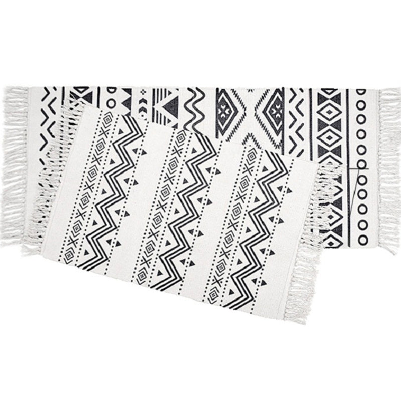 Avtoit | Casual Multicolored Western Rug Cotton Blend Geometric Light Rug Machine Washable Woven Rug with Fringes for Living Room