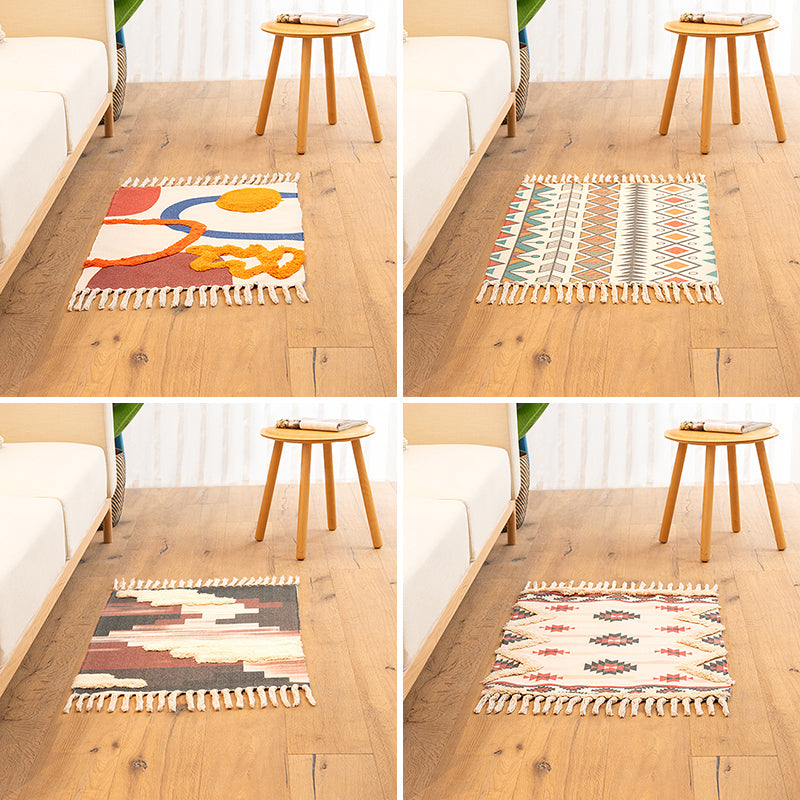 Avtoit | Classic living room carpet Colorful geometric printed carpet washable woven rug with tassels