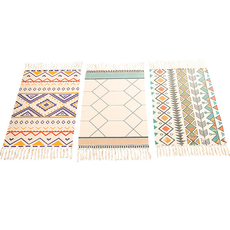 Avtoit | Classic living room carpet Colorful geometric printed carpet washable woven rug with tassels