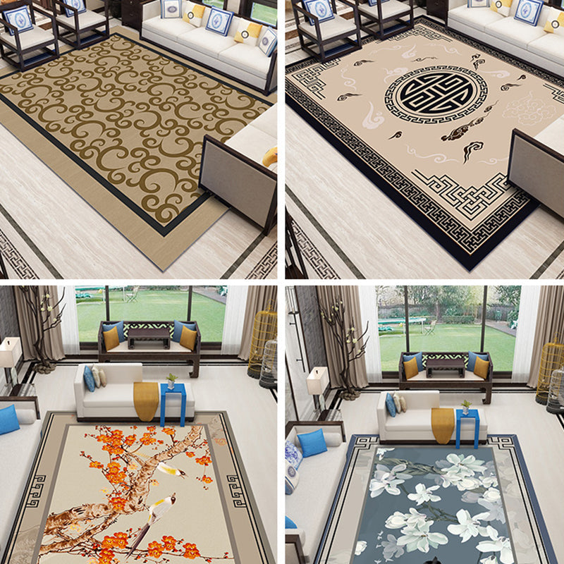 Avtoit | Classic Zen Print Rug Multicolor Chinese Rug Polypropylene Non-Slip Backing Pet-Friendly Stain-Resistant Rug for Home