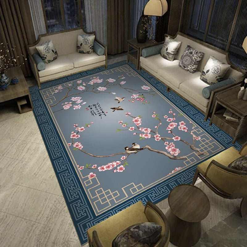 Avtoit | Multicolored living room rug Chinoiserie flower rug polypropylene machine washable stain resistant non-slip back rug
