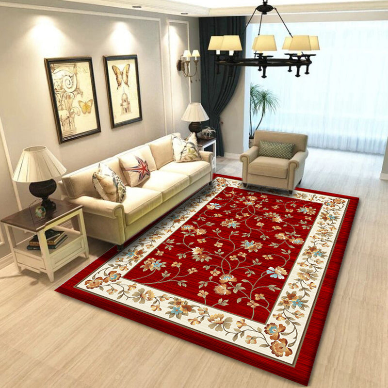 Avtoit | Multicolored living room rug Chinoiserie flower rug polypropylene machine washable stain resistant non-slip back rug