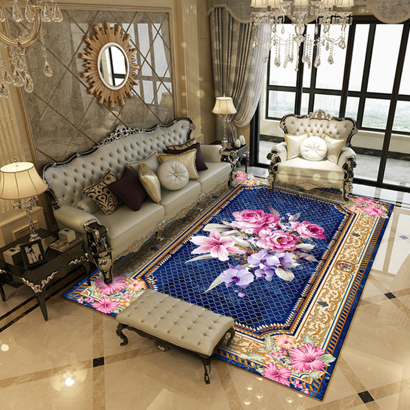 Avtoit | Multicolored living room rug Chinoiserie flower rug polypropylene machine washable stain resistant non-slip back rug