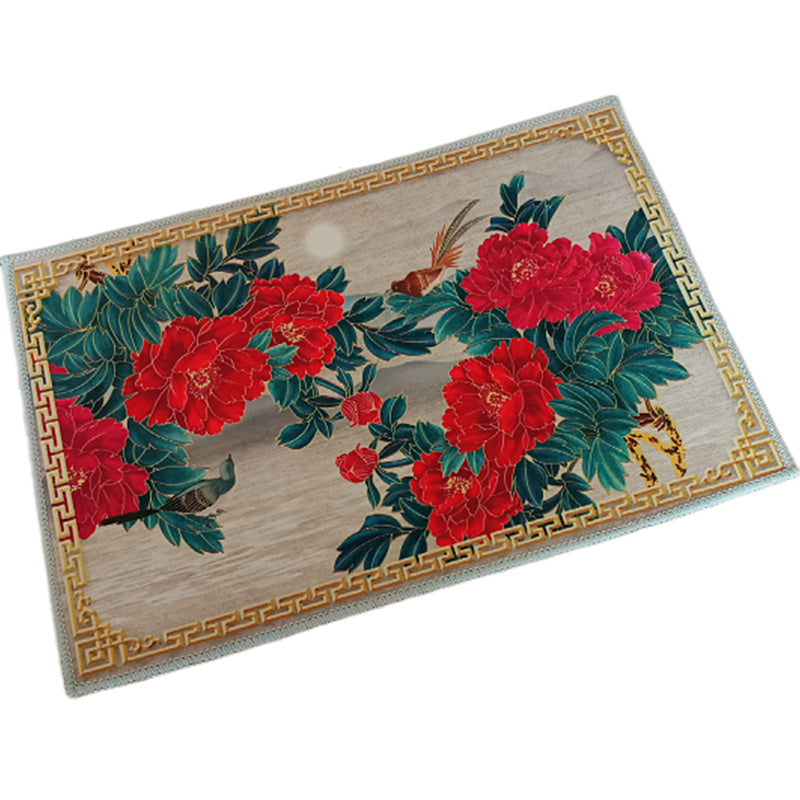 Avtoit | Multicolored living room rug Chinoiserie flower rug polypropylene machine washable stain resistant non-slip back rug