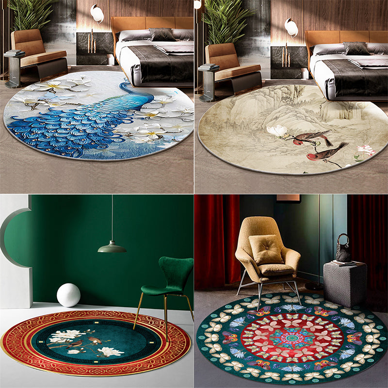 Avtoit | Classic Flower and Bird Carpet Multicolor Chinese Carpet Synthetic Non-Slip Back Stain-Resistant Carpet for Deco