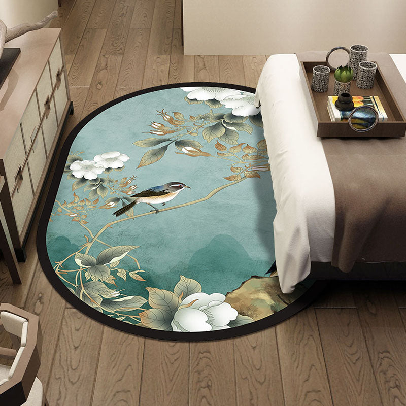 Avtoit | Multi-Color Chinoiserie Area Rug Synthetic Flower and Bird Print Rug Non-Slip Back Pet-Friendly Rug for Bedroom