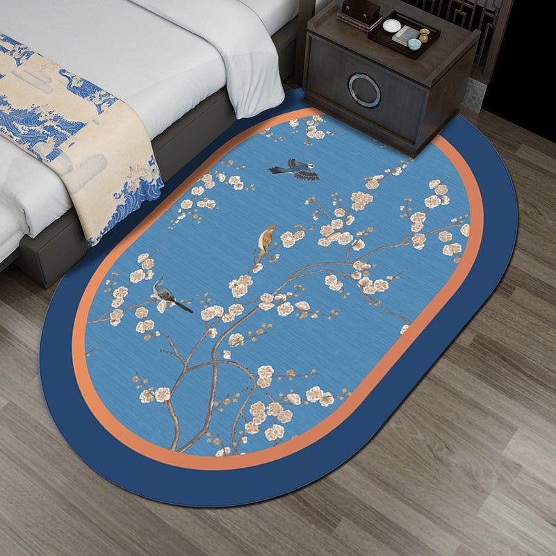 Avtoit | Multi-Color Chinoiserie Area Rug Synthetic Flower and Bird Print Rug Non-Slip Back Pet-Friendly Rug for Bedroom