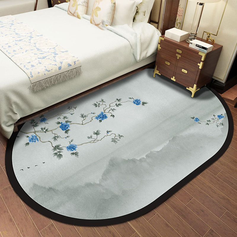 Avtoit | Multi-Color Chinoiserie Area Rug Synthetic Flower and Bird Print Rug Non-Slip Back Pet-Friendly Rug for Bedroom