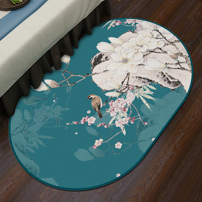 Avtoit | Multi-Color Chinoiserie Area Rug Synthetic Flower and Bird Print Rug Non-Slip Back Pet-Friendly Rug for Bedroom