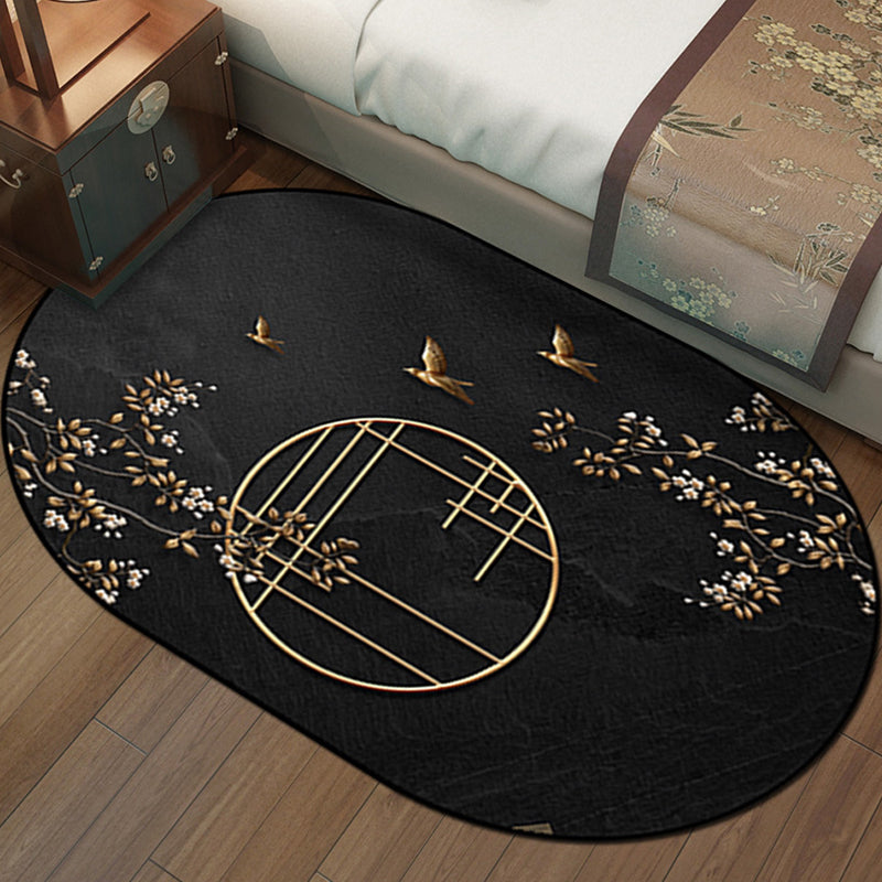 Avtoit | Multi-Color Chinoiserie Area Rug Synthetic Flower and Bird Print Rug Non-Slip Back Pet-Friendly Rug for Bedroom
