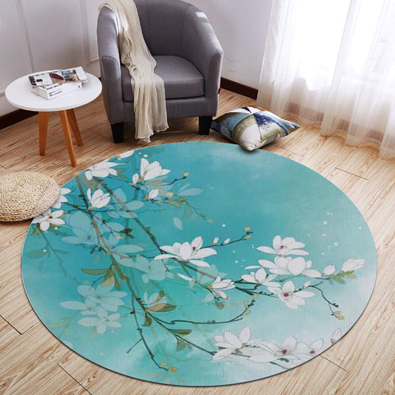 Avtoit | Oriental Living Room Rug Multicolored Plant Painting Rug Polyester Washable Pet Friendly Non-Slip Rug