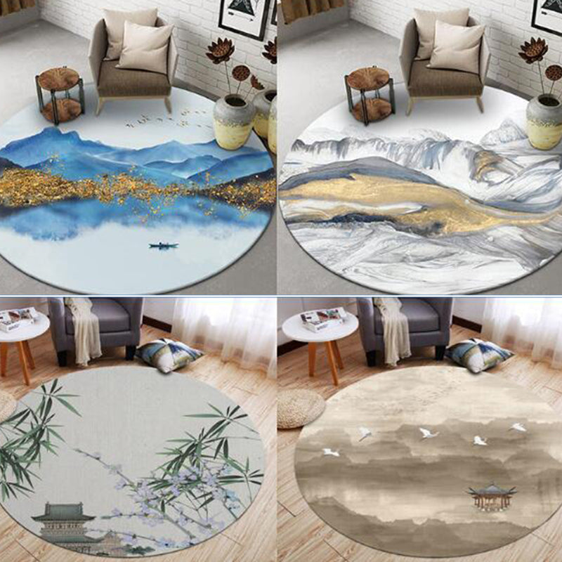Avtoit | Chinese Landscape Print Rug Multicolor Polypropylene Rug Anti-Skid Back Stain Resistant Pet Friendly Rug for the Living Room