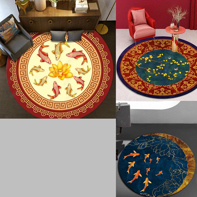 Avtoit | Chinese Landscape Print Rug Multicolor Polypropylene Rug Anti-Skid Back Stain Resistant Pet Friendly Rug for the Living Room