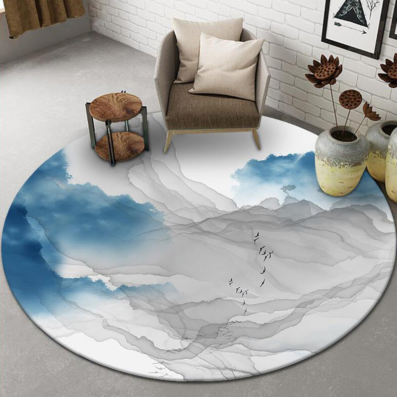 Avtoit | Chinese Landscape Print Rug Multicolor Polypropylene Rug Anti-Skid Back Stain Resistant Pet Friendly Rug for the Living Room
