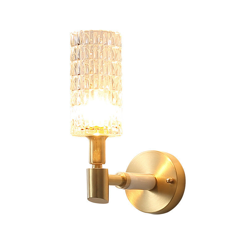 Avtoit | 1 Light Corridor Wall Spotlight Contemporary Style Gold Finish Sconce Lamp with Cylindrical Clear Faceted Glass Shade