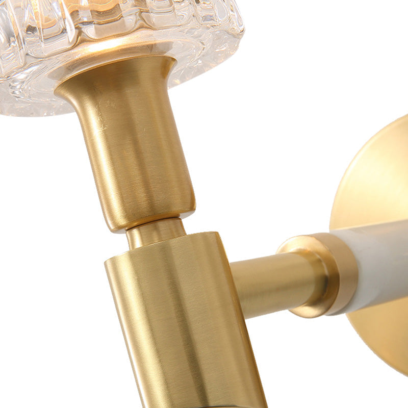 Avtoit | 1 Light Corridor Wall Spotlight Contemporary Style Gold Finish Sconce Lamp with Cylindrical Clear Faceted Glass Shade