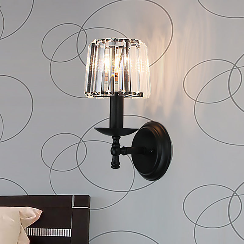 Avtoit | Contemporary Cone Wall Lamp Clear Crystal 1 Head Nightstand Wall Sconces Light with Curved/Beam Arm in Black