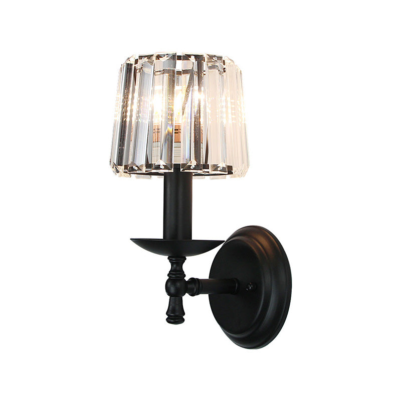 Avtoit | Contemporary Cone Wall Lamp Clear Crystal 1 Head Nightstand Wall Sconces Light with Curved/Beam Arm in Black