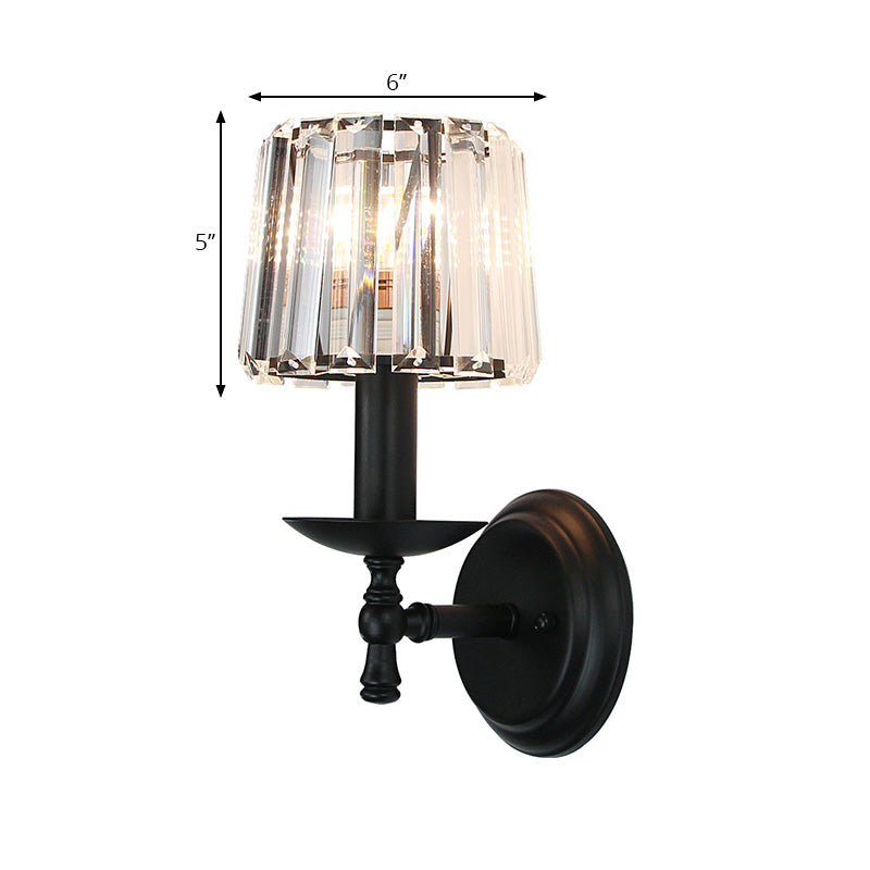 Avtoit | Contemporary Cone Wall Lamp Clear Crystal 1 Head Nightstand Wall Sconces Light with Curved/Beam Arm in Black