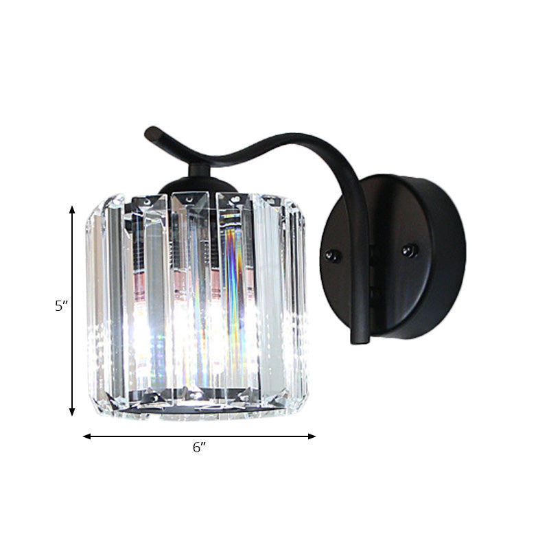 Avtoit | Contemporary Cone Wall Lamp Clear Crystal 1 Head Nightstand Wall Sconces Light with Curved/Beam Arm in Black