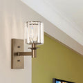 Avtoit | Contemporary Cylinder Wall Lamp Clear Glass 1/2-Bulb Bedroom Wall Lamp with Rectangular Back Plate in Bronze