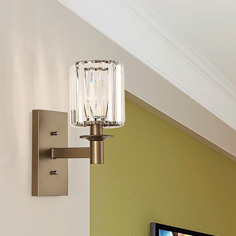 Avtoit | Contemporary Cylinder Wall Lamp Clear Glass 1/2-Bulb Bedroom Wall Lamp with Rectangular Back Plate in Bronze