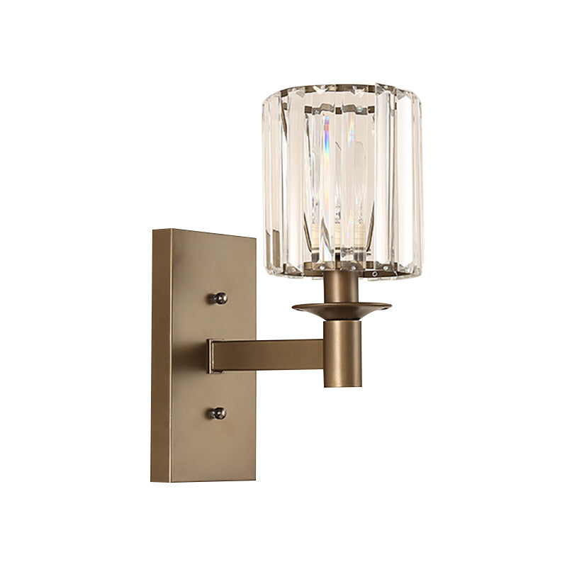 Avtoit | Contemporary Cylinder Wall Lamp Clear Glass 1/2-Bulb Bedroom Wall Lamp with Rectangular Back Plate in Bronze
