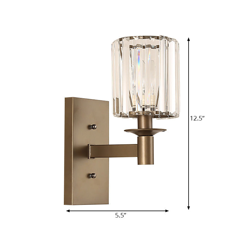 Avtoit | Contemporary Cylinder Wall Lamp Clear Glass 1/2-Bulb Bedroom Wall Lamp with Rectangular Back Plate in Bronze