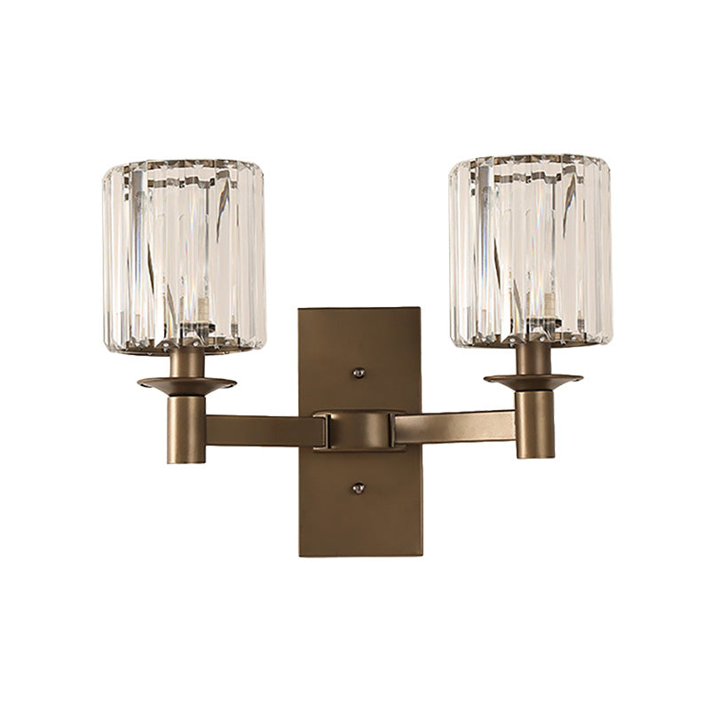 Avtoit | Contemporary Cylinder Wall Lamp Clear Glass 1/2-Bulb Bedroom Wall Lamp with Rectangular Back Plate in Bronze