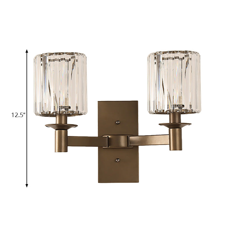 Avtoit | Contemporary Cylinder Wall Lamp Clear Glass 1/2-Bulb Bedroom Wall Lamp with Rectangular Back Plate in Bronze