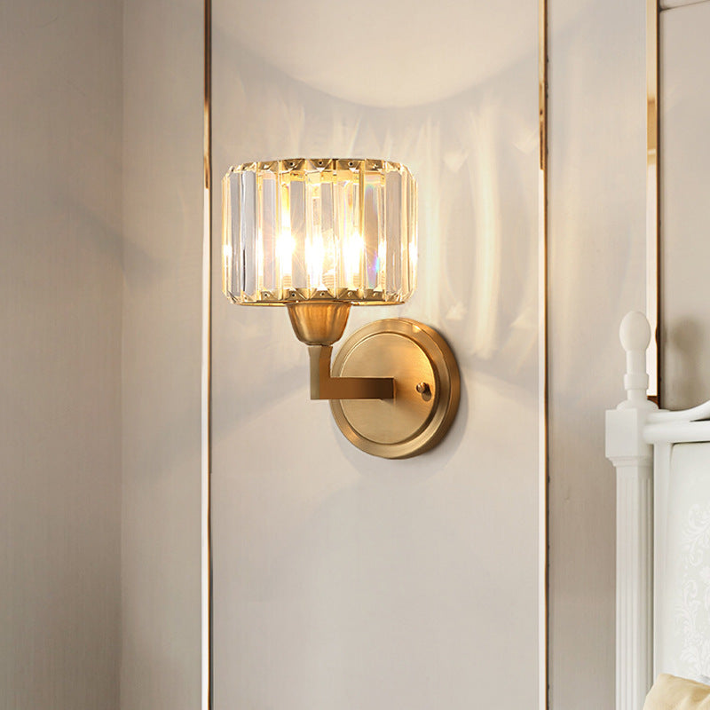 Avtoit | Simple 1 Light Wall Mounted Lighting Brass Drum Wall Lamp with Crystal Shade