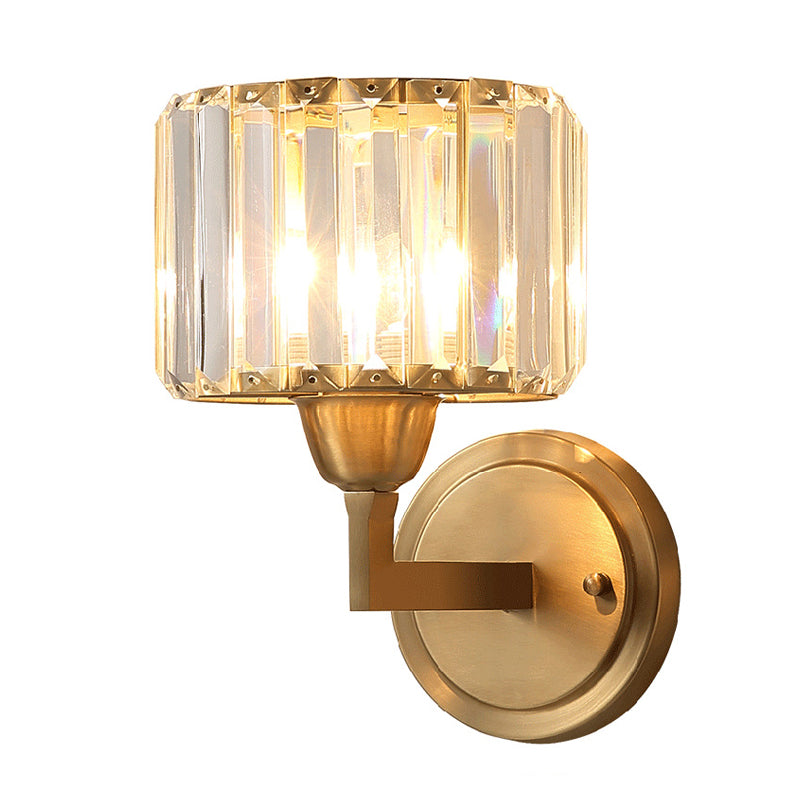 Avtoit | Simple 1 Light Wall Mounted Lighting Brass Drum Wall Lamp with Crystal Shade