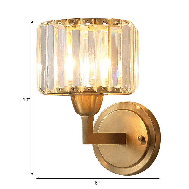 Avtoit | Simple 1 Light Wall Mounted Lighting Brass Drum Wall Lamp with Crystal Shade