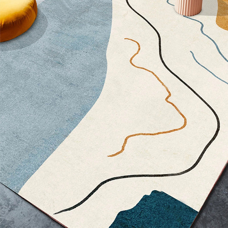Avtoit | Nordic Interior Rug Multicolor Color Block Abstract Print Rug Polyester Stain Resistant Non-Slip Back Machine Washable Rug