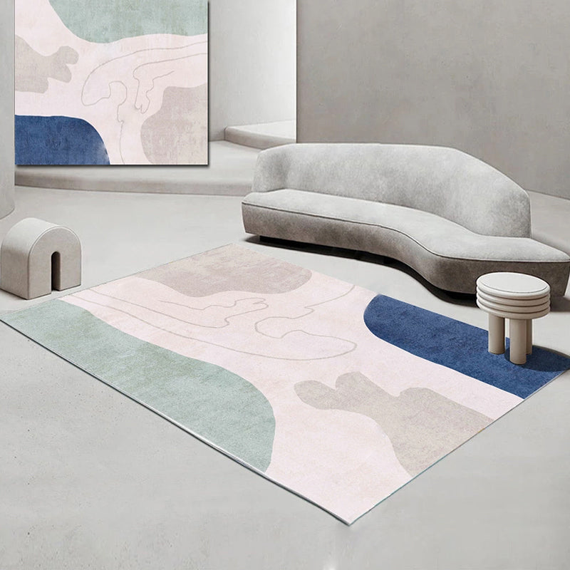 Avtoit | Nordic Interior Rug Multicolor Color Block Abstract Print Rug Polyester Stain Resistant Non-Slip Back Machine Washable Rug